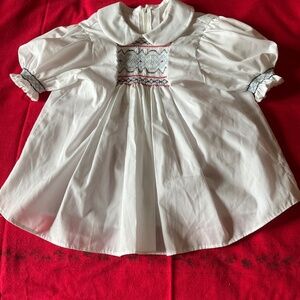 Adorable Vintage Short Sleeve Girl’s Blouse with Smocking on Front and Sleeves